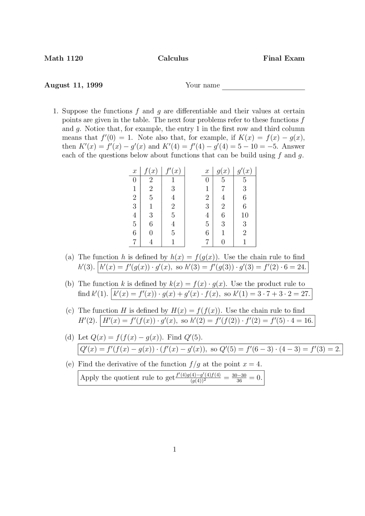 10 Questions in Final Exam - Calculus | MATH 1120 | Exams Calculus ...