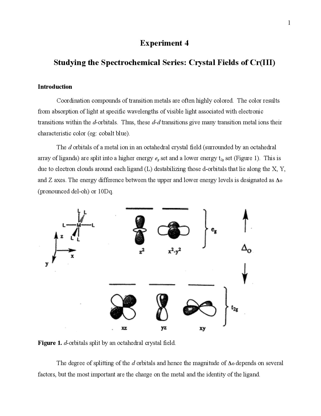 Studying the Spectrochemical Series Laboratory Review CHEM 242 Docsity