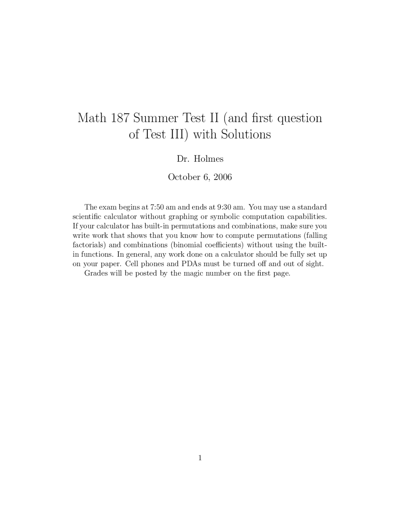 Test 2 with Solutions - Discrete and Foundational Mathematics I | MATH ...