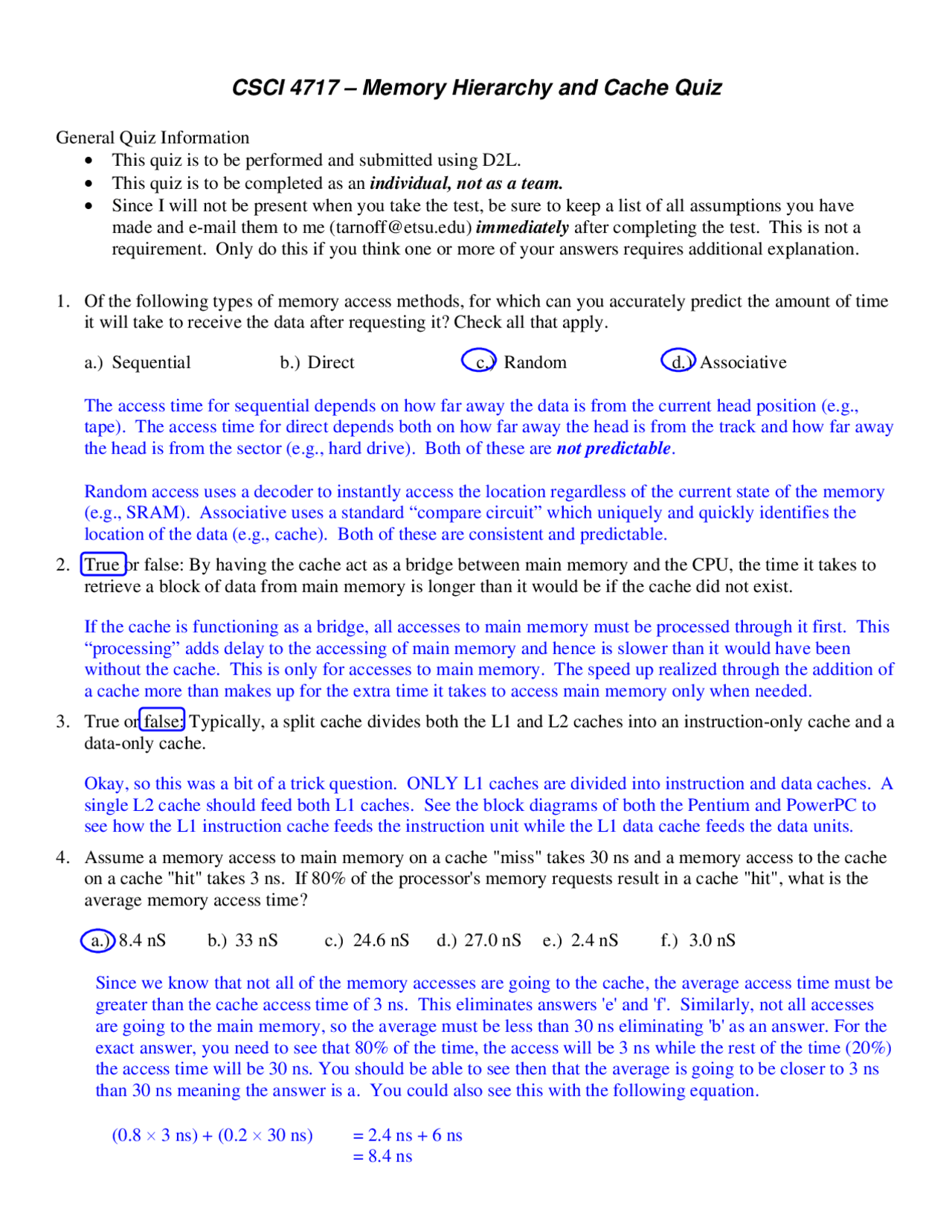 Quiz with Solved Problems - Computer Architecture | CSCI 4717 - Docsity