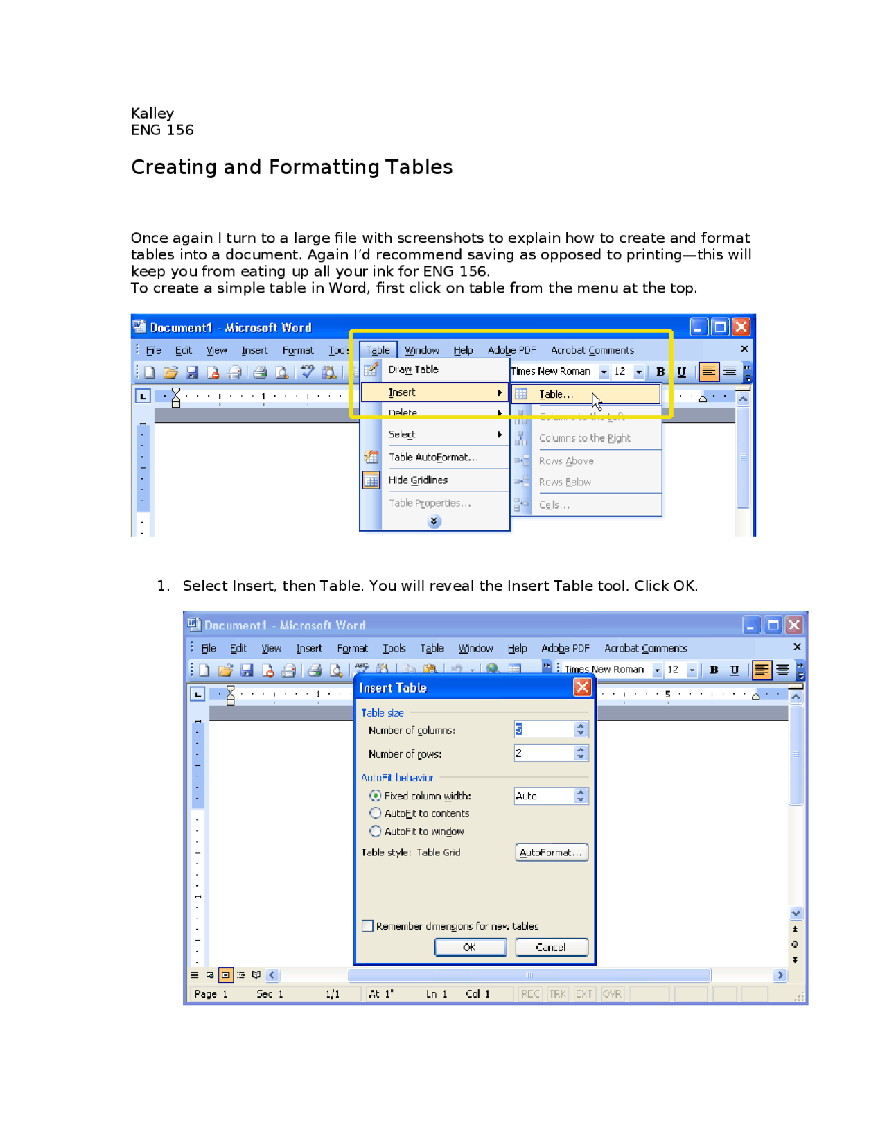 Creating and Formatting Tables - Communications II | ENG 156 - Docsity