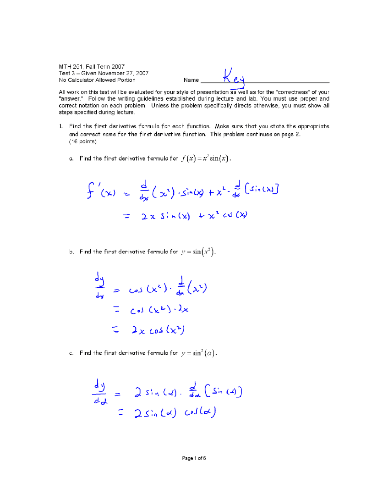 9 Solved Problems in the Exam 3 on the Calculus l | MTH 251 - Docsity