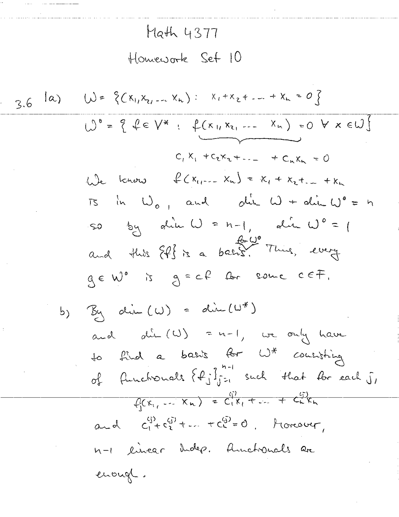 Homework Set 10 with Solutions | Advanced Linear Algebra I | MATH 4377 ...