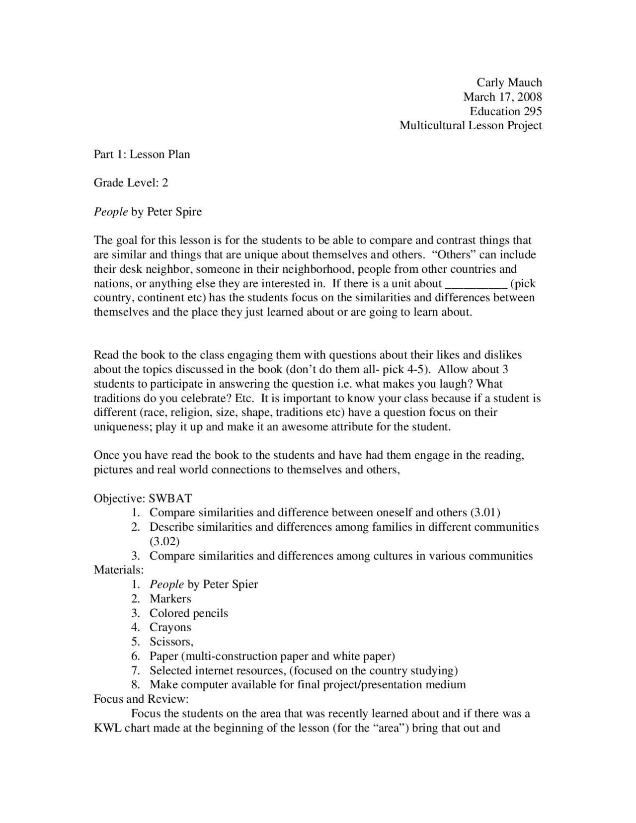 Part 1: Lesson Plan - Teaching Elementary Social Studies | EDU 295 ...