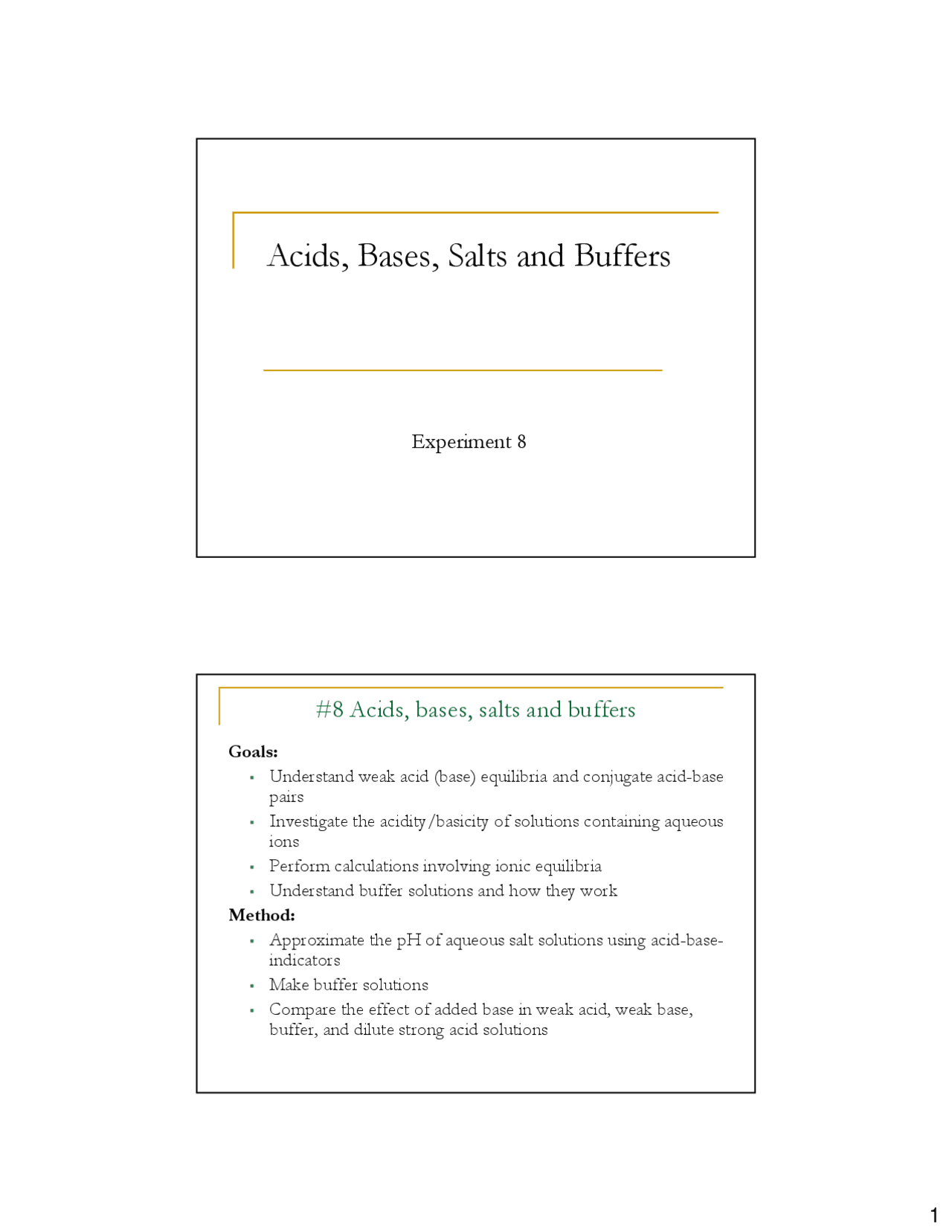 Acid, Bases, Salt and Buffers General Chemistry CHEM 1 Docsity