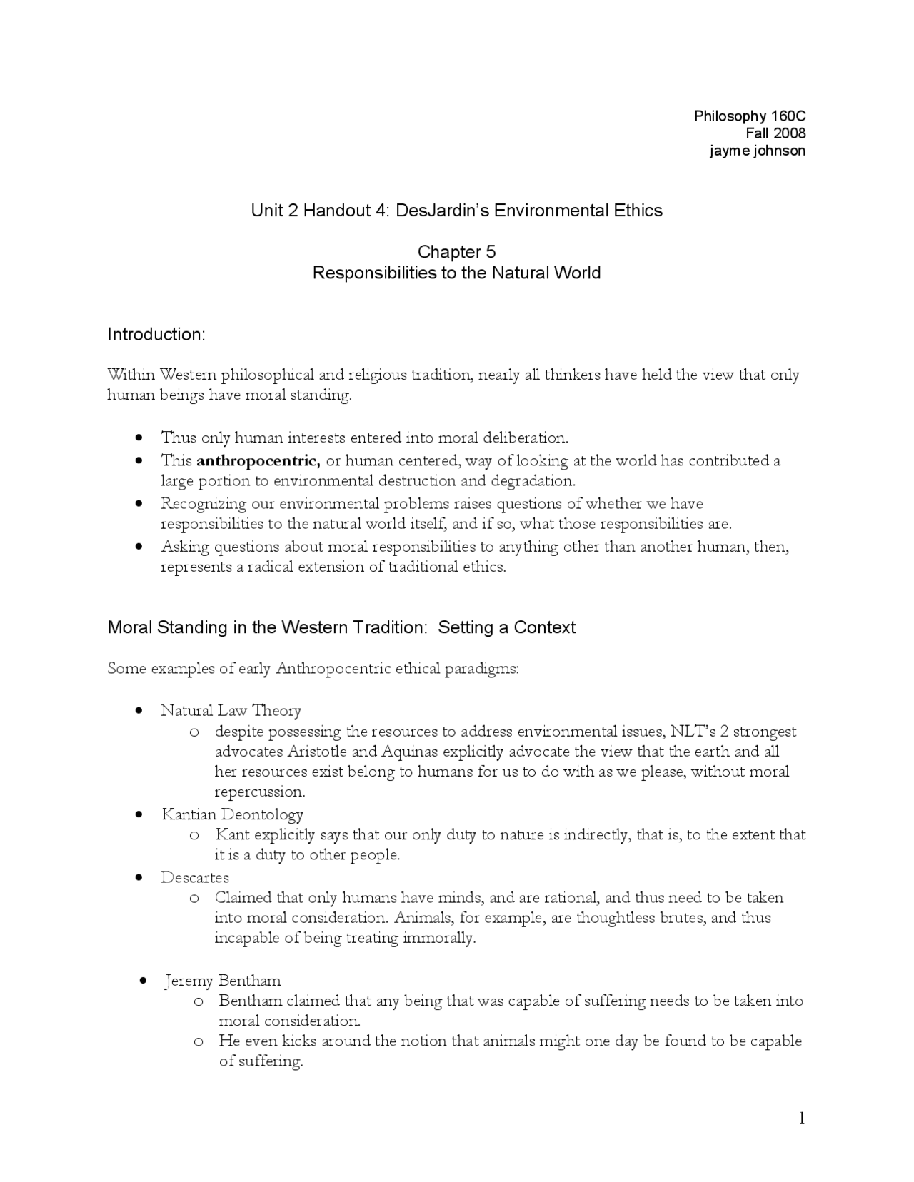 Responsibilities to Natural World - Study Guide | PHIL 160 | Papers ...