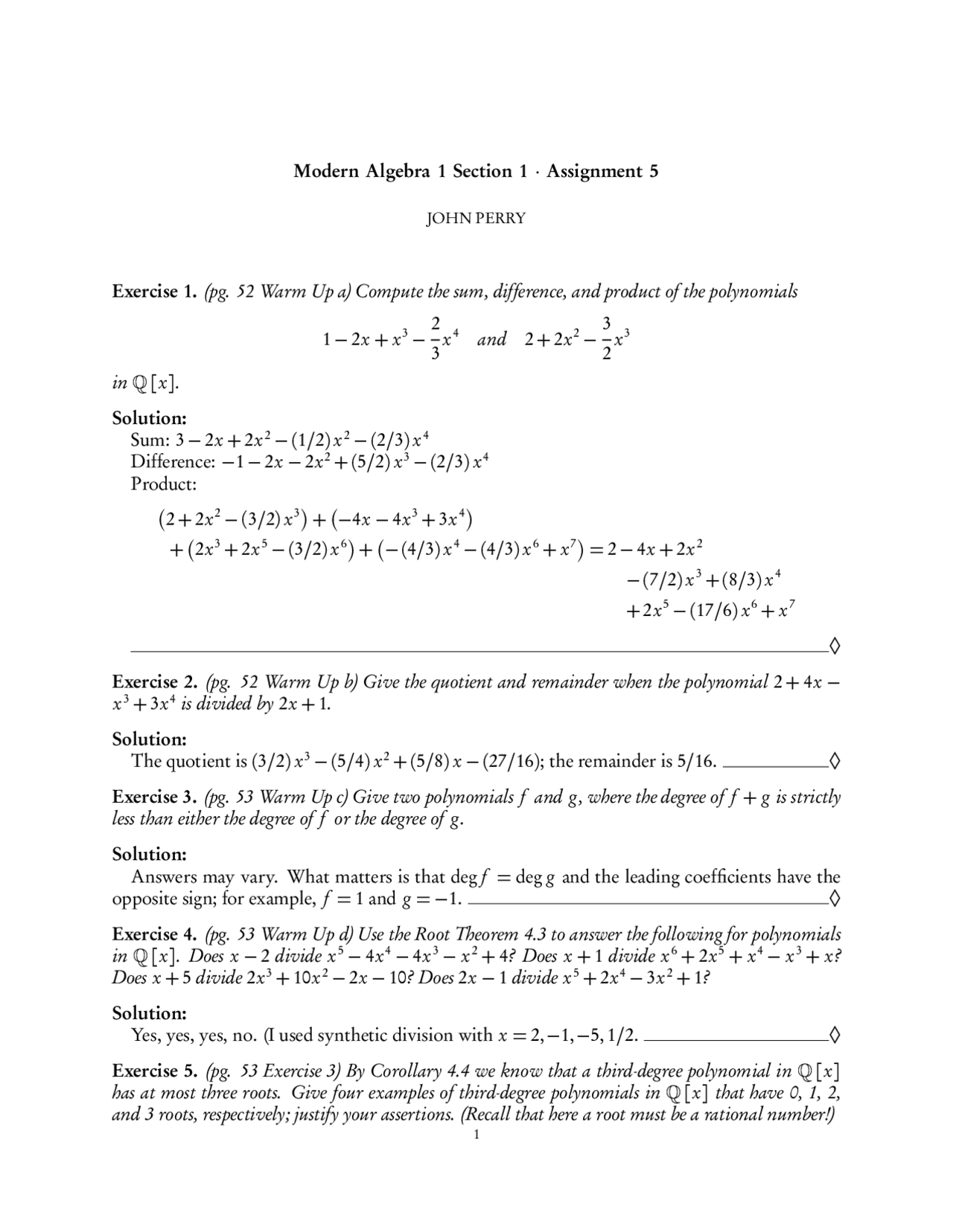 Solutions for Assignment 5 - Modern Algebra I | MAT 423 - Docsity