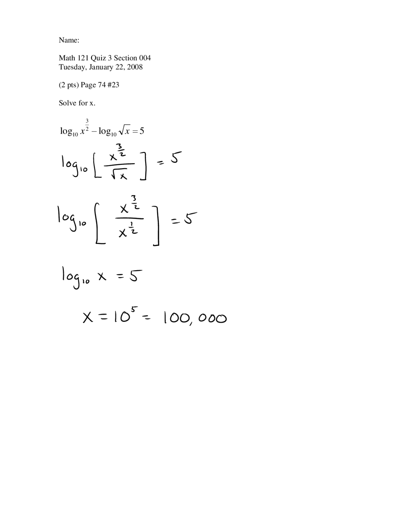 Quiz 3 with Solutions | Calculus I | MATH 121 - Docsity