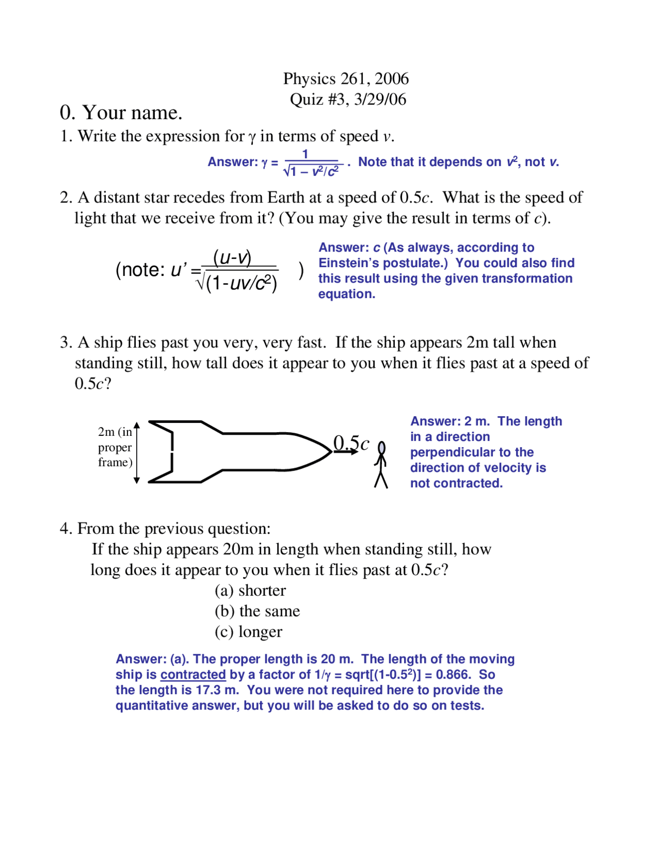 Quiz 3 with Solution for General Physics III | PHYSICS 261 - Docsity