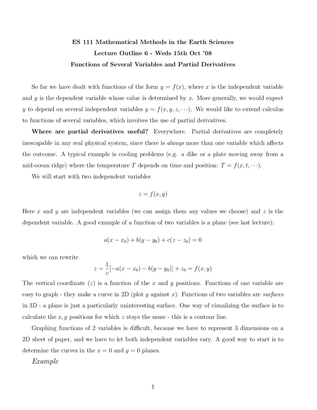 Functions Of Several Variables And Partial Derivatives Eart 111 Docsity Functions Of Several Variables And Partial Derivatives Eart 111 Docsity