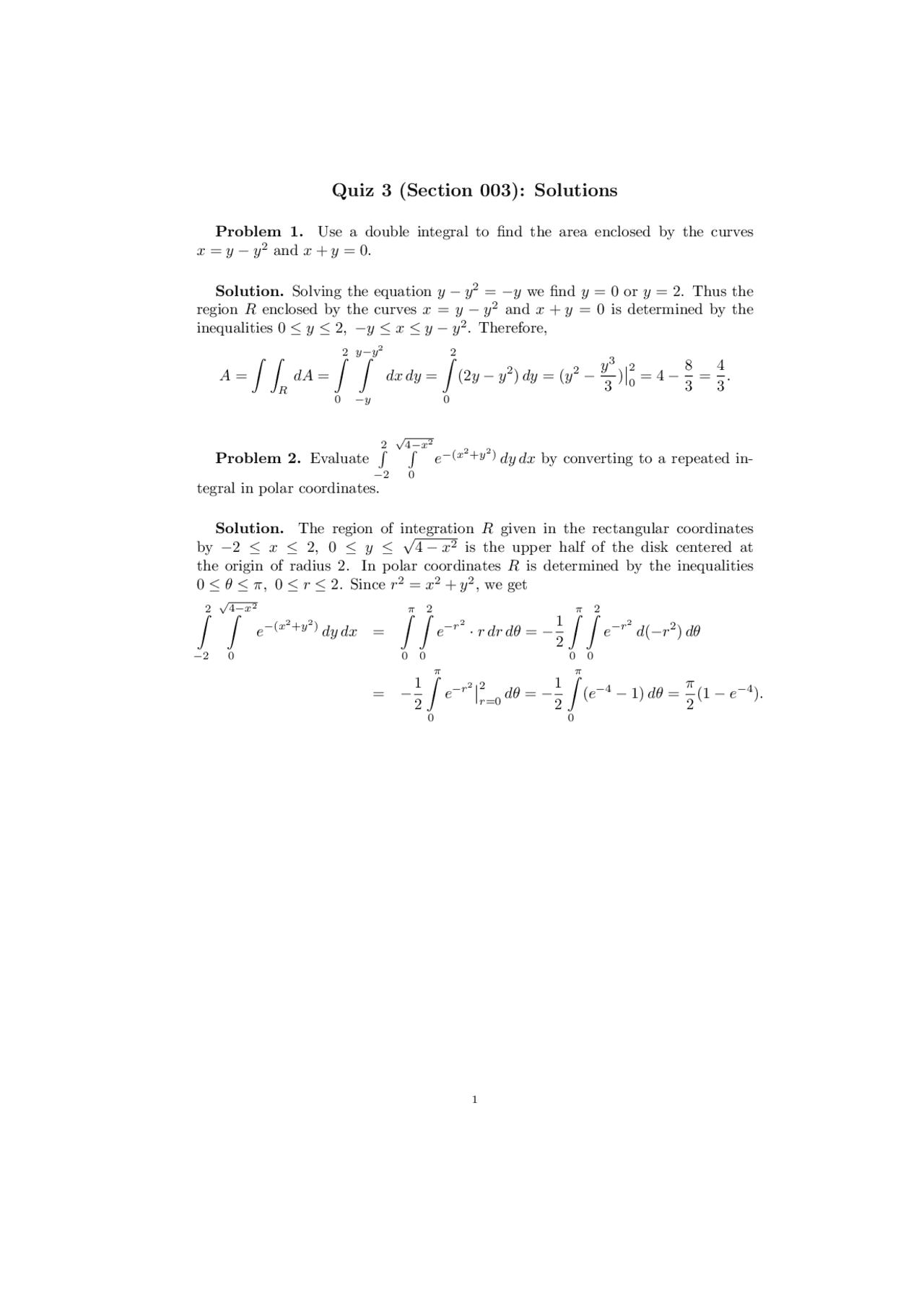 Quiz 3 Solutions Multivariate Calculus Math 0 Docsity