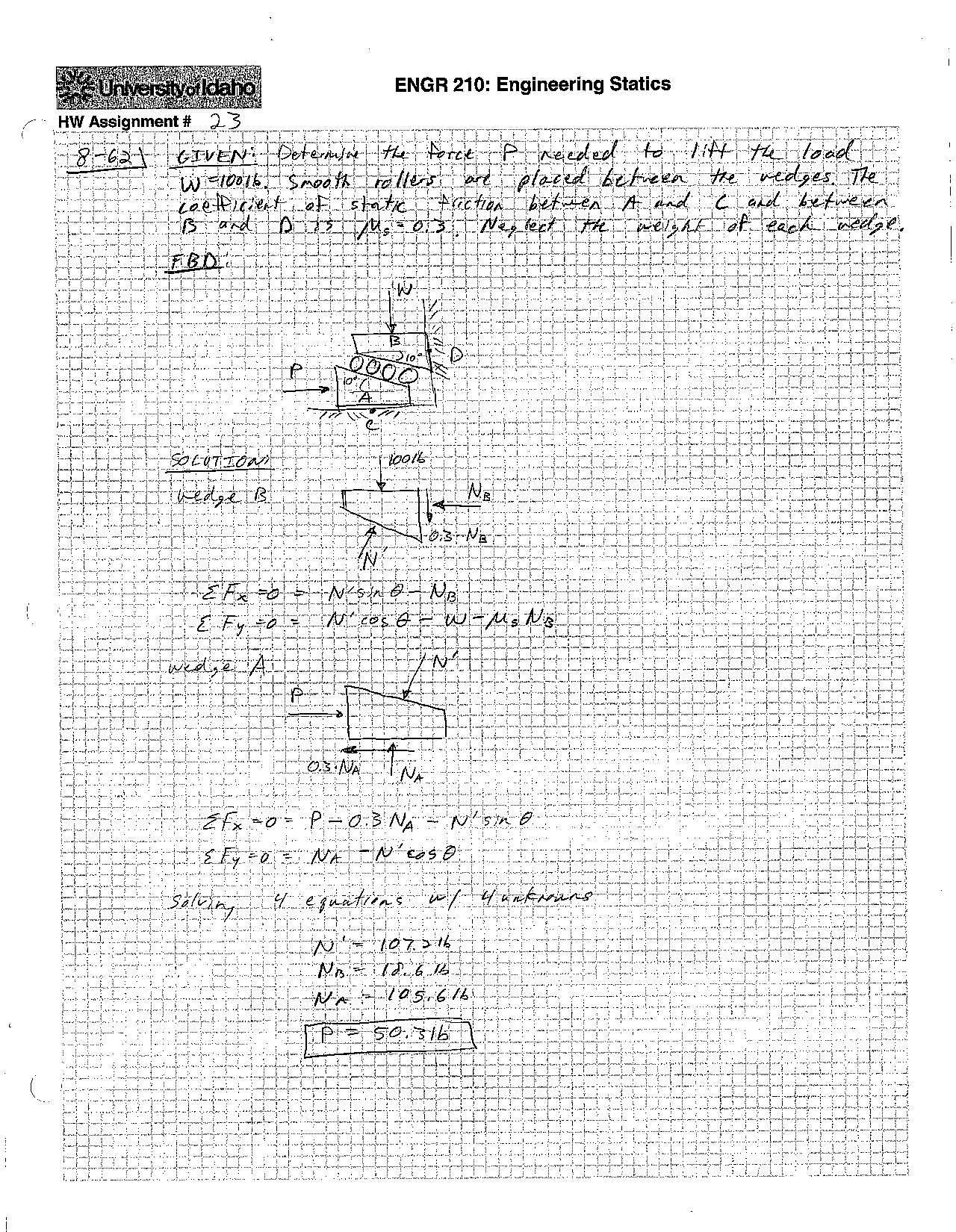 Engineering Statics - Homework Problems with Solutions | ENGR 210 - Docsity