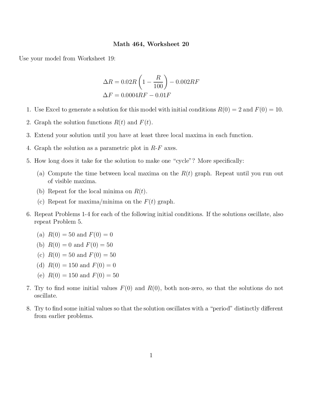 Worksheet 20 with 8 Practice Problems on Mathematical Modeling | MATH ...