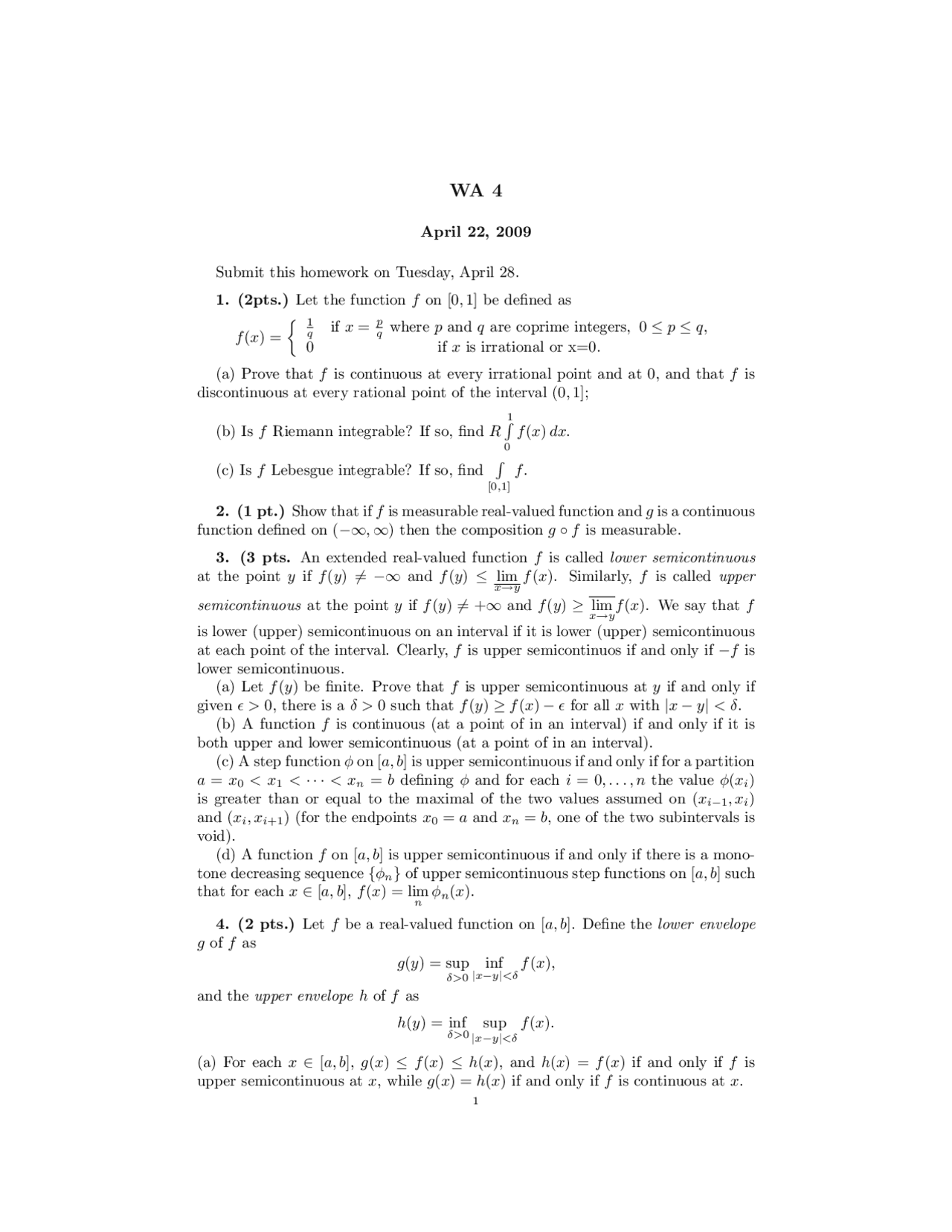 Homework Functional Analysis 5 Questions Fall 03 Math 640 Docsity