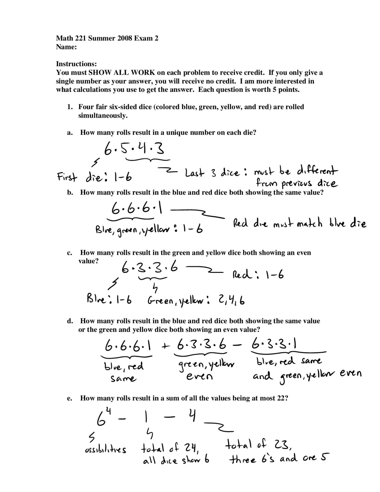 Exam 2 with Answer Key - Discrete Mathematics | MATH 221 | Exams ...