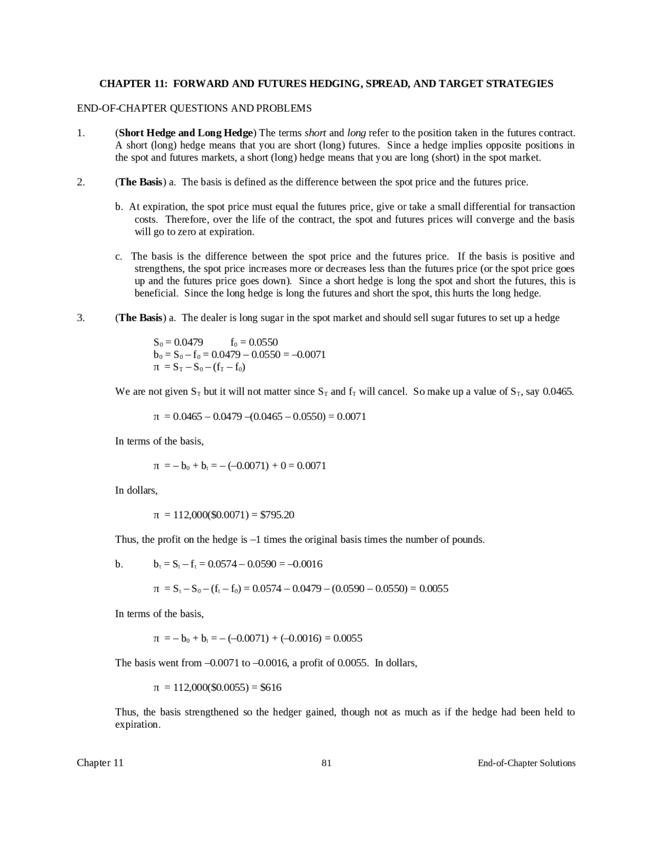 Forward Spread Sample Notes on Forward and Futures Hedging, Spread, and Target Strategies ...