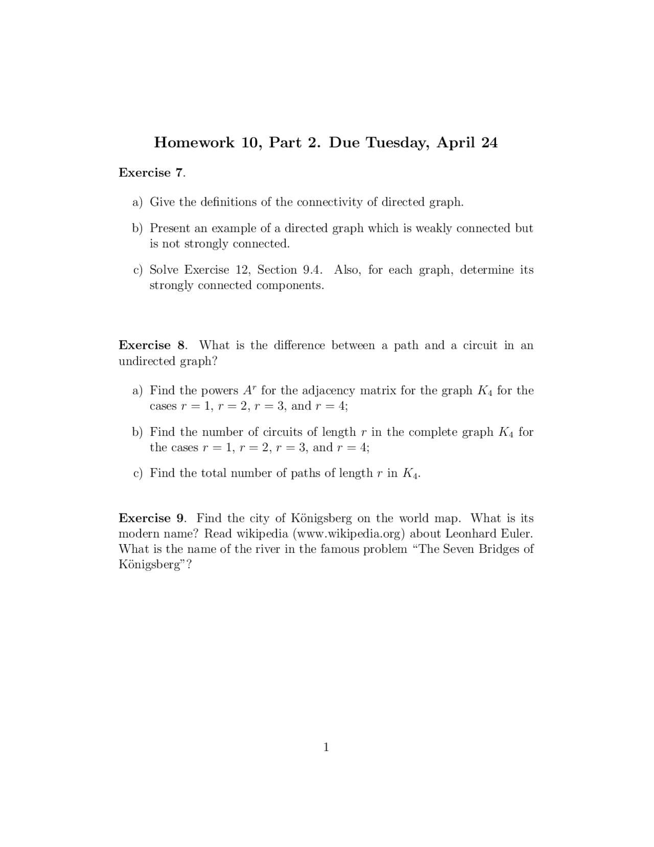 Exercise Questions for Assignment 10 - Discrete Mathematics | MATH 3336 ...
