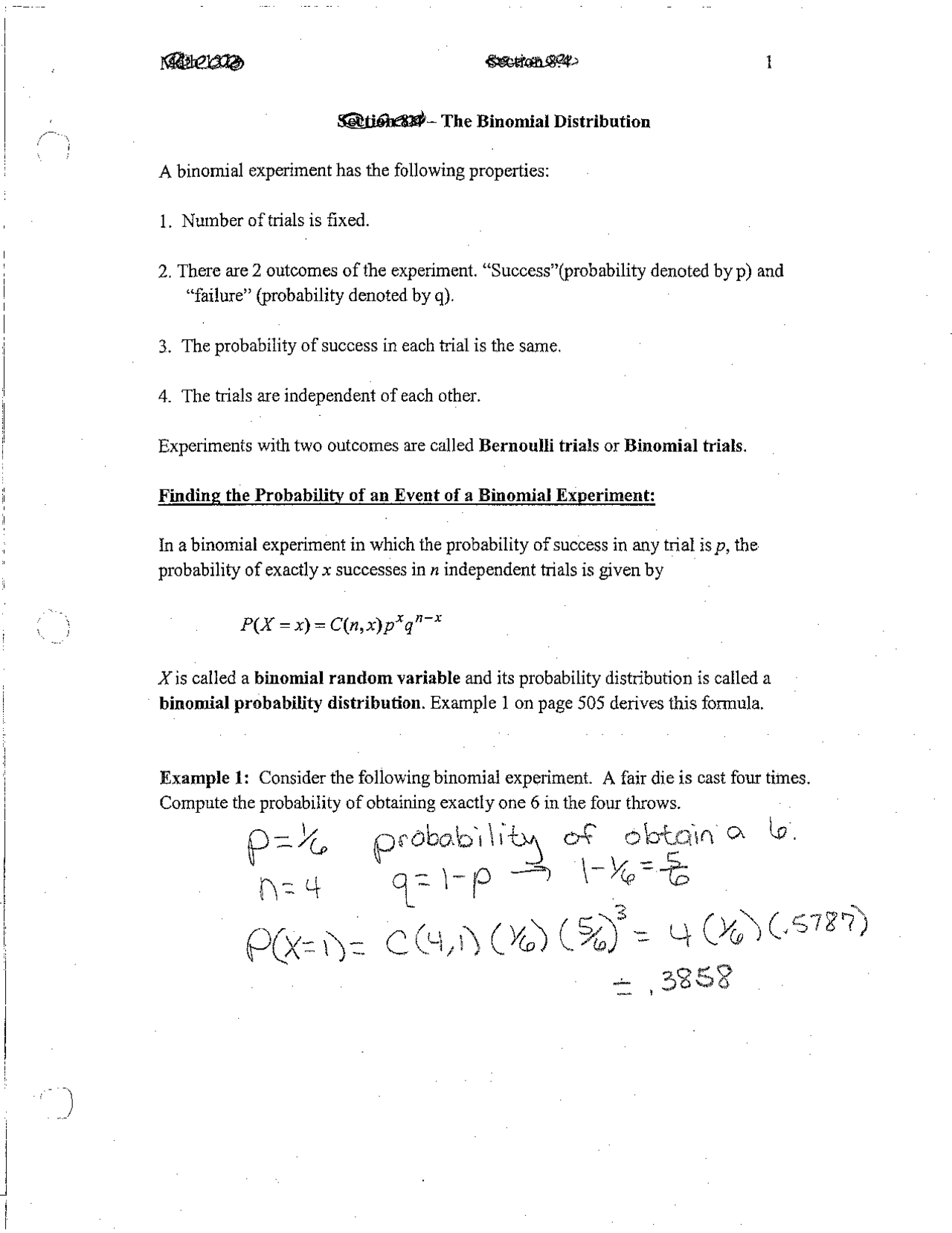 Solved Experiments - The Binomial Distribution | MATH 2311 - Docsity