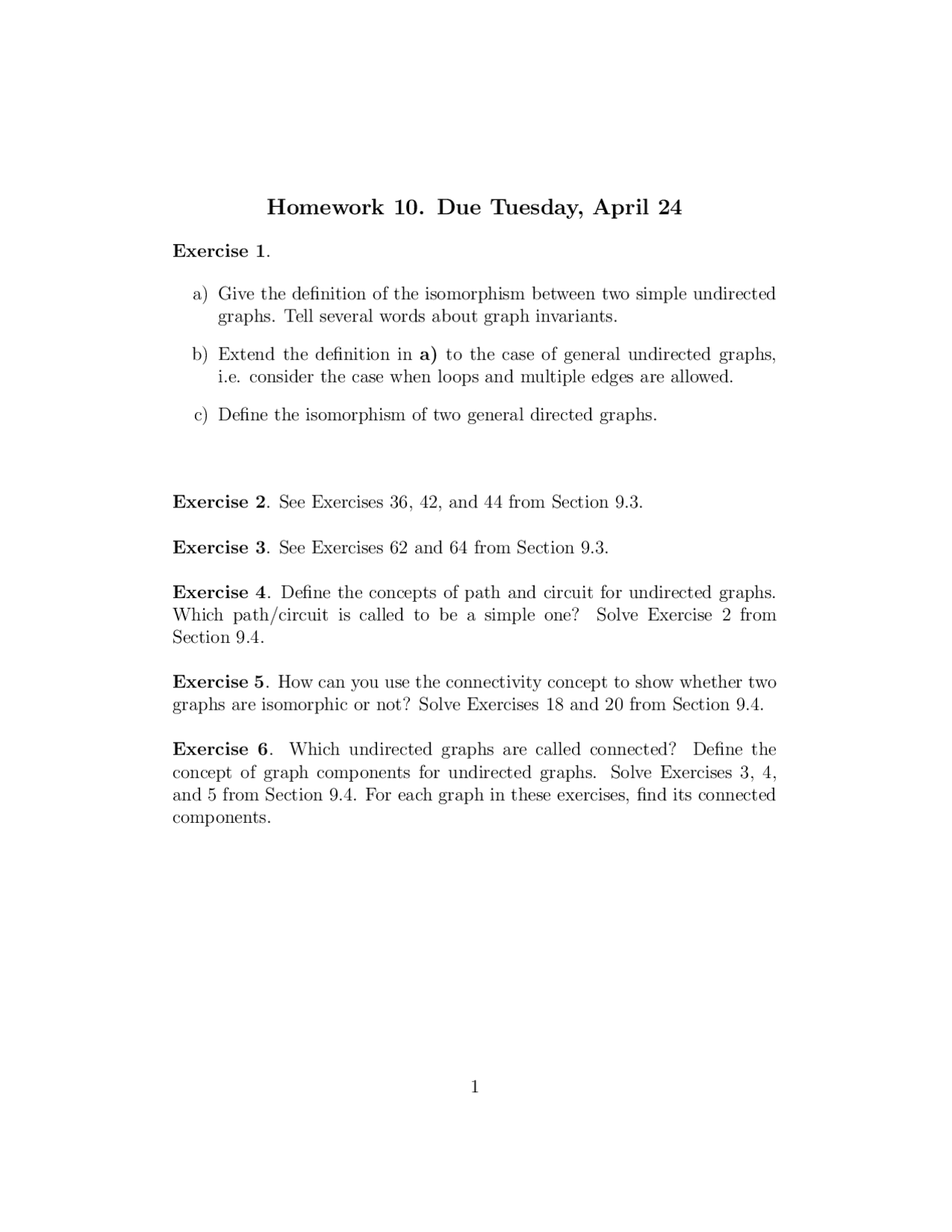 6 Exercises on the Discrete Mathematics - Homework 10 | MATH 3336 - Docsity