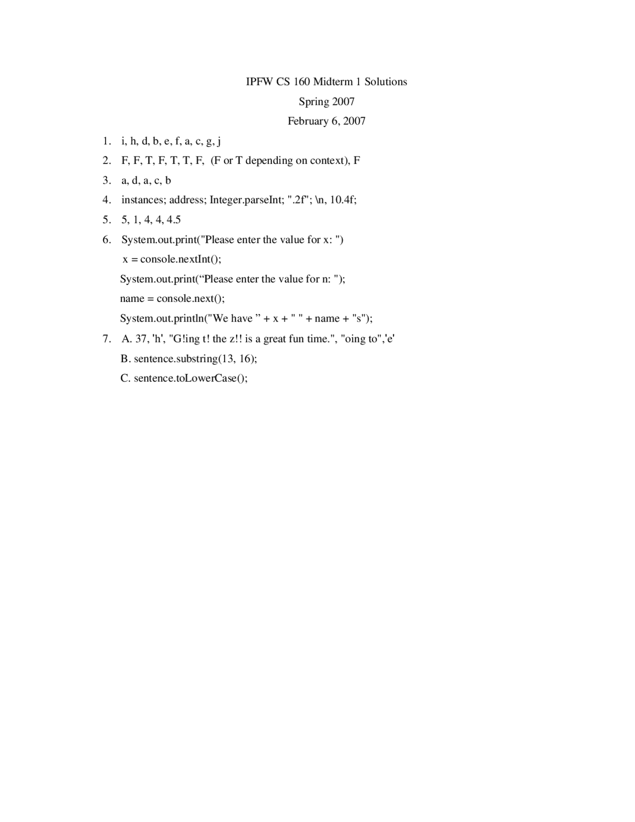 midterm cs306 - introduction to python | pdf |... Midterm 1 Solutions | Introduction to Computer Science I | CS 160 - Docsity