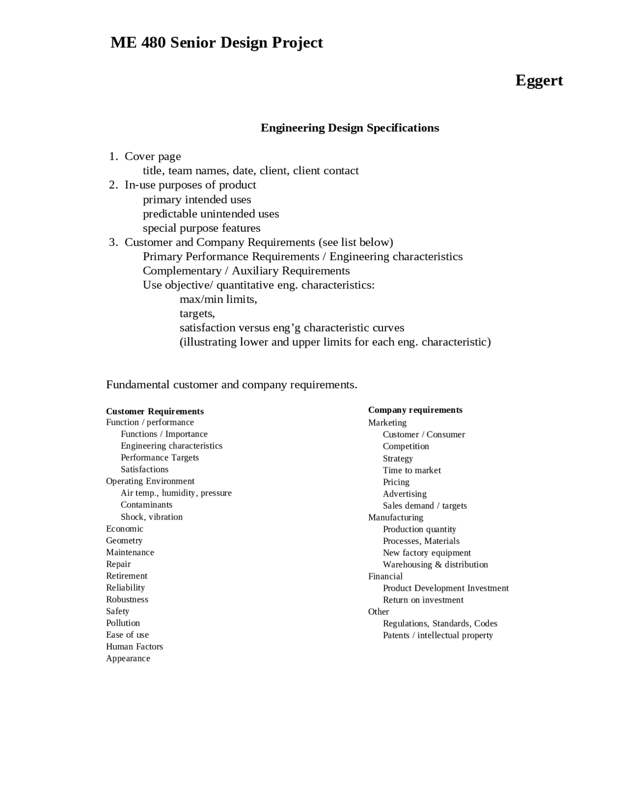 Engineering Design Specifications - Senior Design Project | ME 481 ...