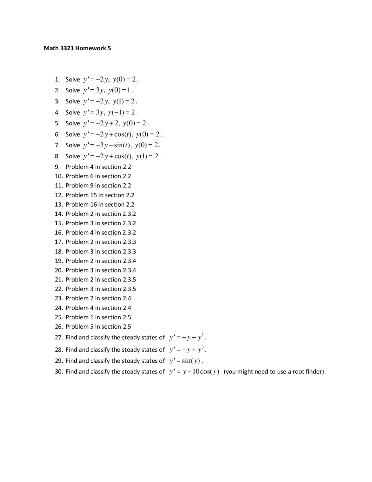 Engineering Mathematics - Homework 5 | MATH 3321 - Docsity