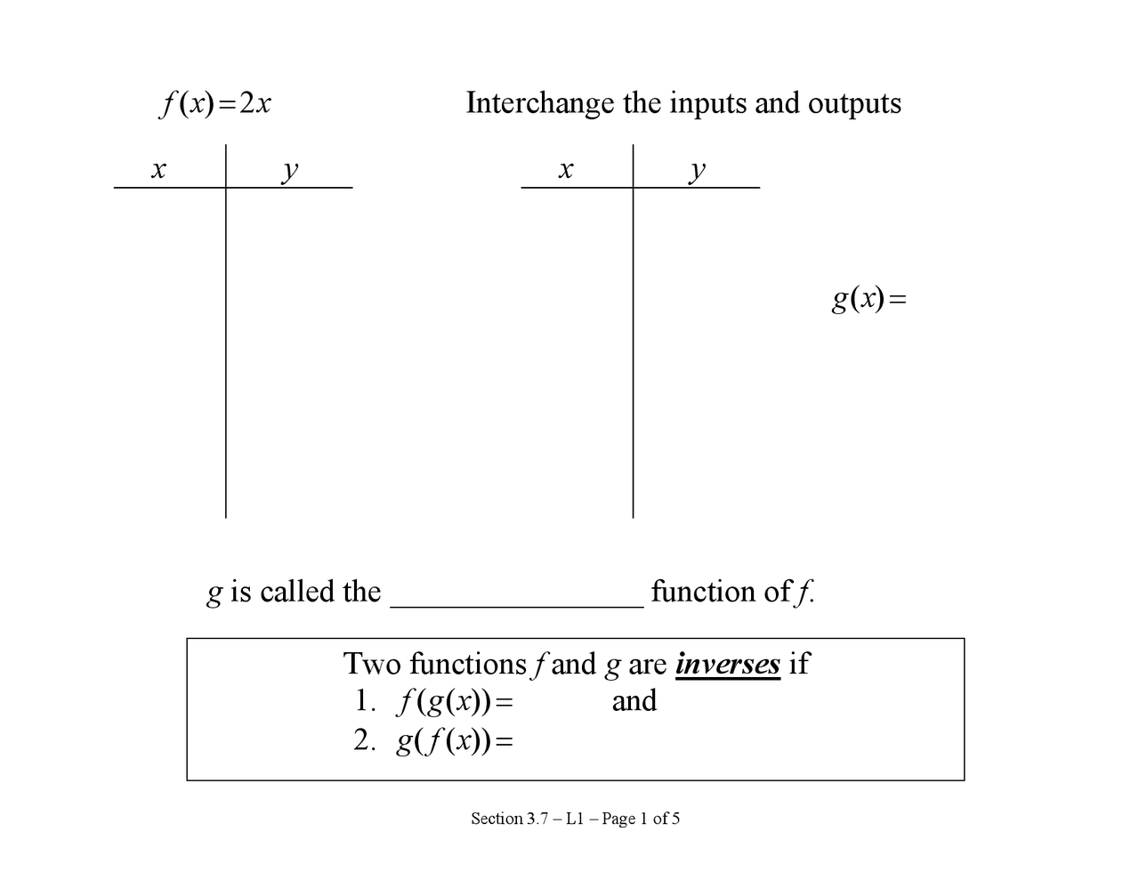 Interchange the Inputs and Outputs - Lecture Notes | MATH 1310 - Docsity