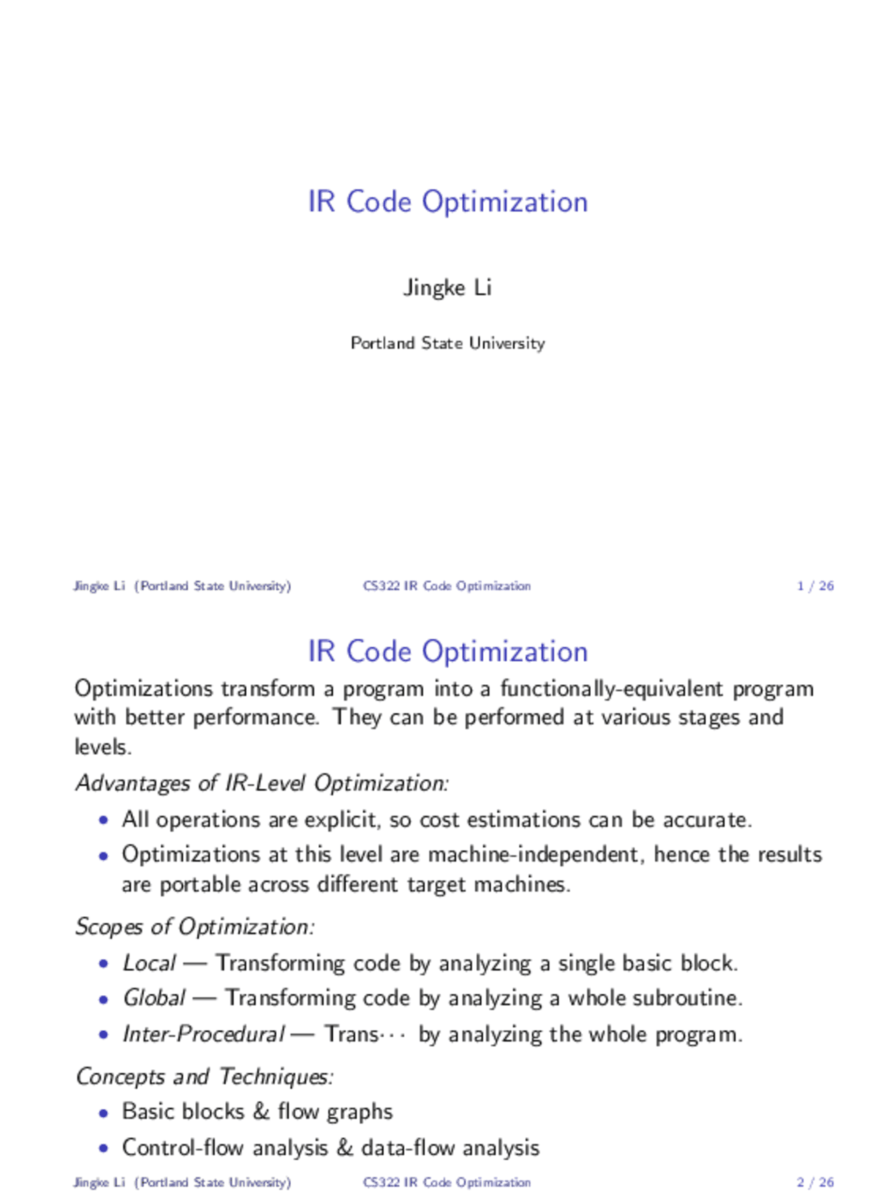 Introduction to IR Code Optimization - Paper | CS 322 - Docsity