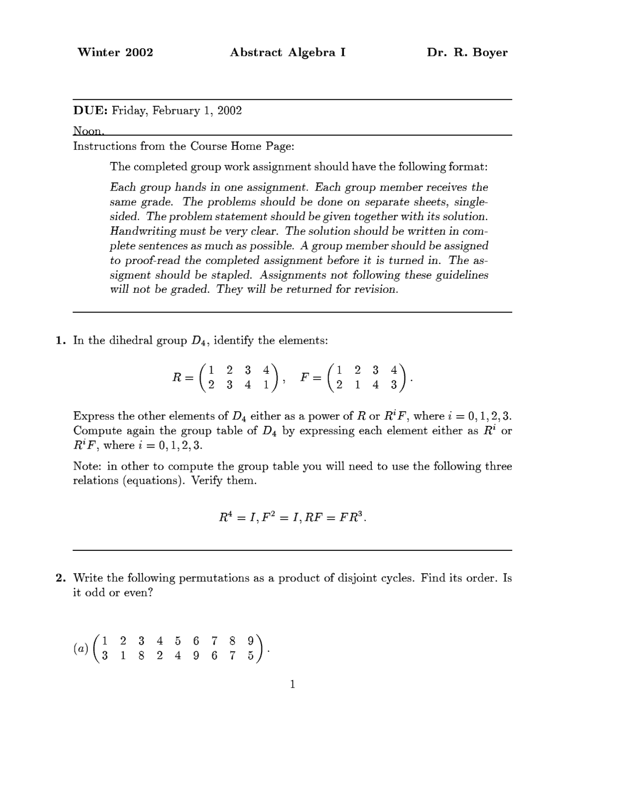 Practice Questions for Assignment 4 - Abstract Algebra I | MATH 331 ...