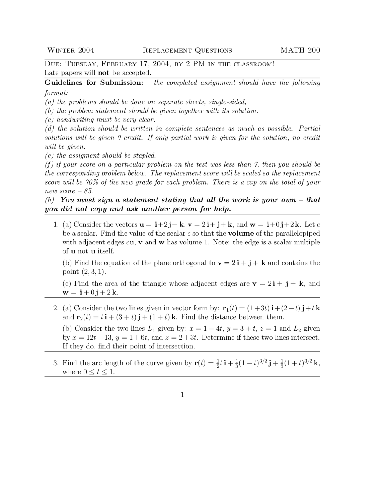 7 Questions for Multivariate Calculus - Assignment | MATH 200 - Docsity