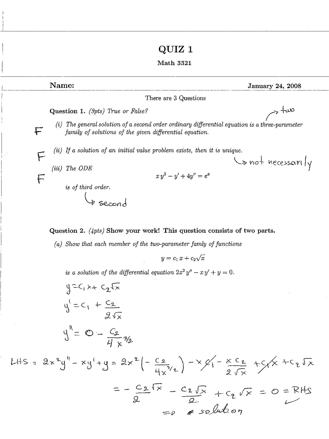 Sample Questions with Solutions for Exam 1- Engineering Mathematics ...