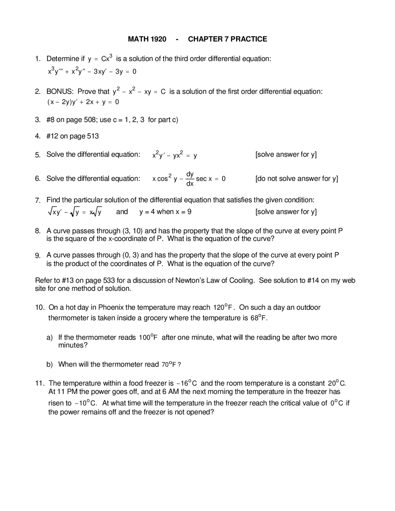 Practice Questions with Solutions - Calculus II | MATH 1920 - Docsity