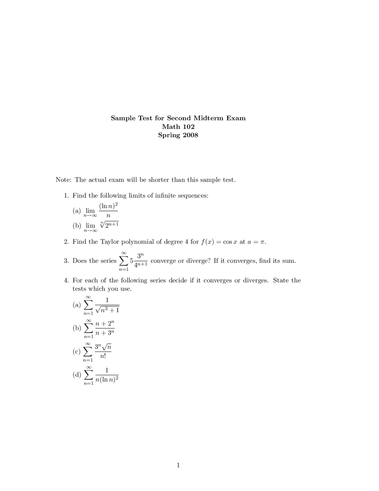 7 Sample Solved Problems on Single Variable Calculus II - Final Exam ...