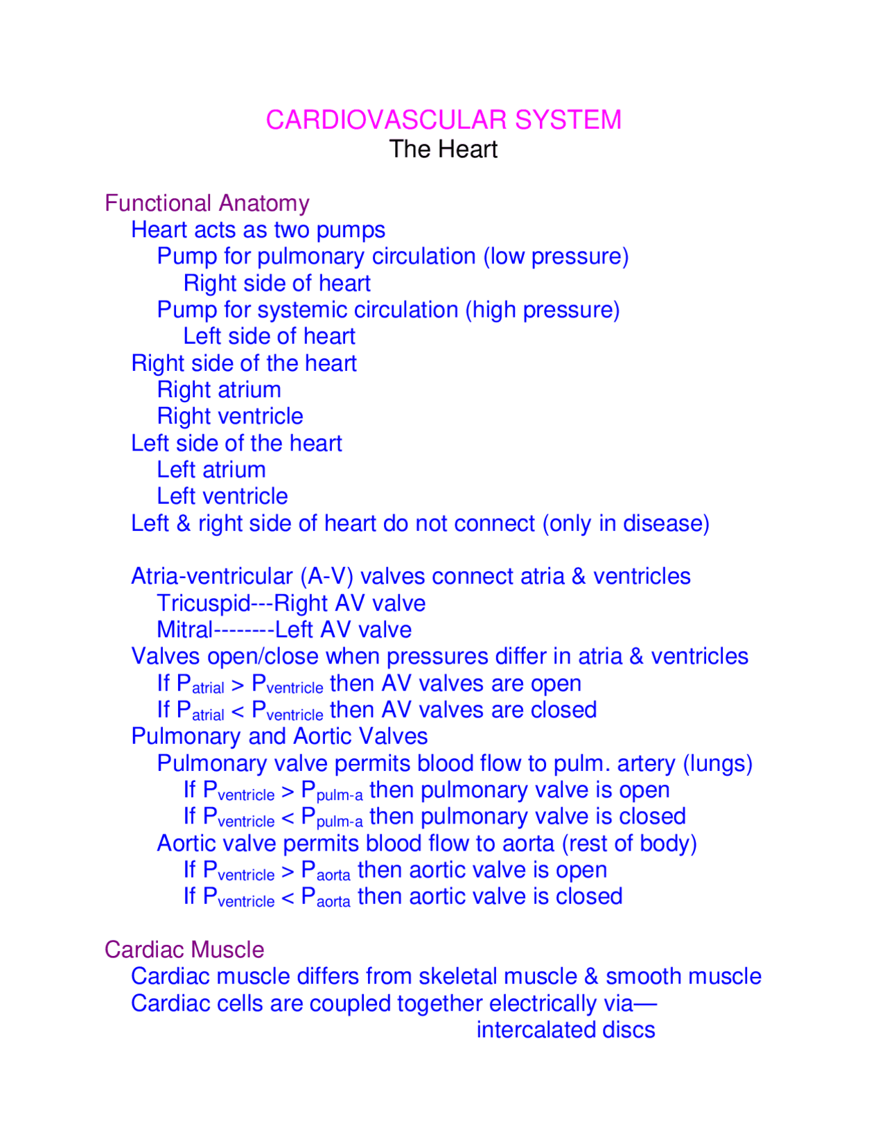 Lecture Slides on Cardiovascular System: The Heart | BIOS 355 - Docsity