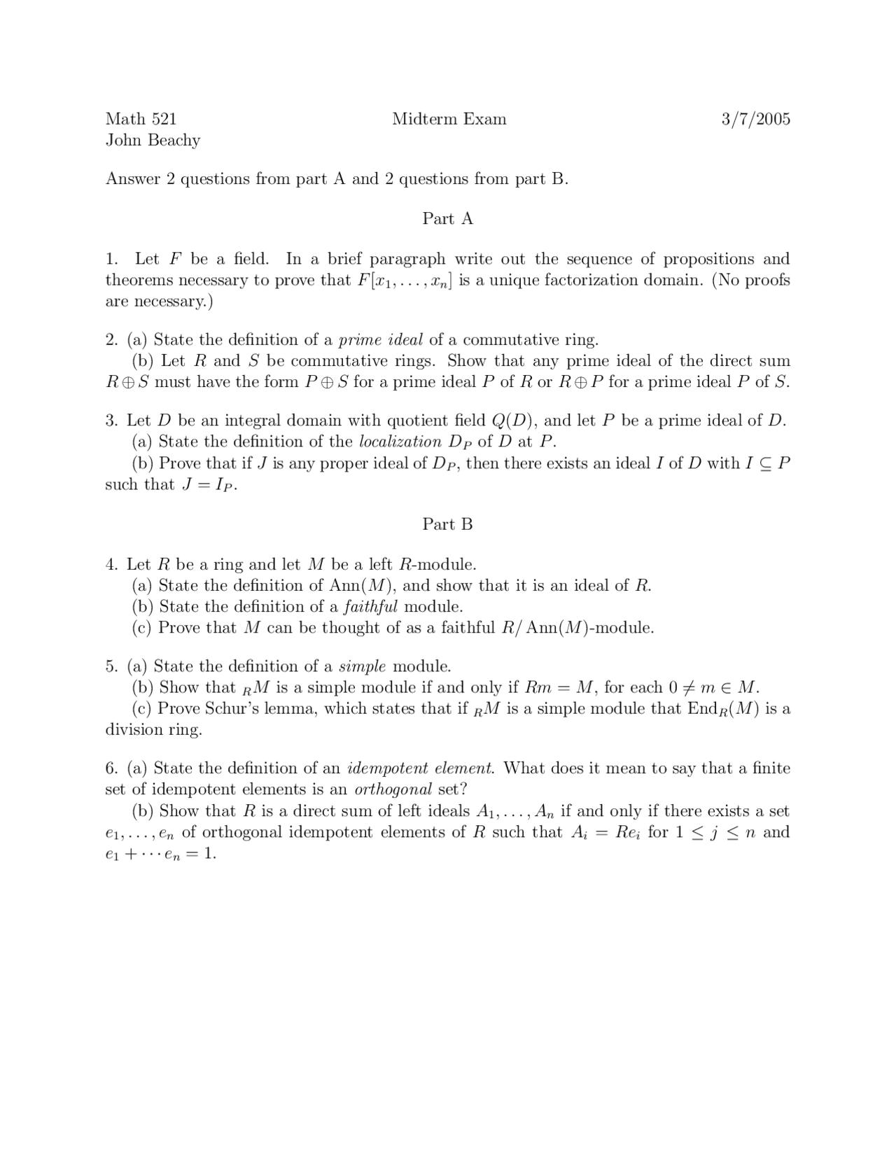 Practice Midterm Exam On Algebra Ii Math 521 Docsity Practice Midterm Exam On Algebra Ii Math 521 Docsity