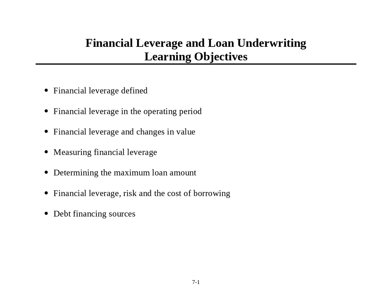 Financial Leverage and Loan Underwriting Learning Objectives | FIN 355 ...