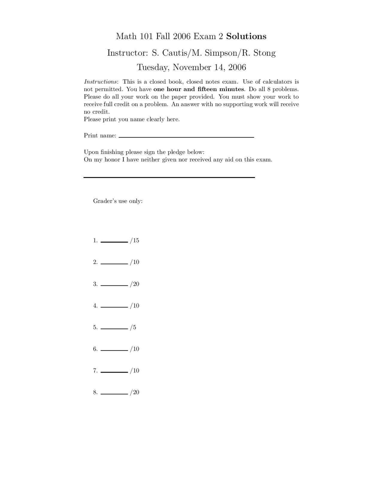 Questions with Solution of Single Variable Calculus I - Exam 2 | MATH ...