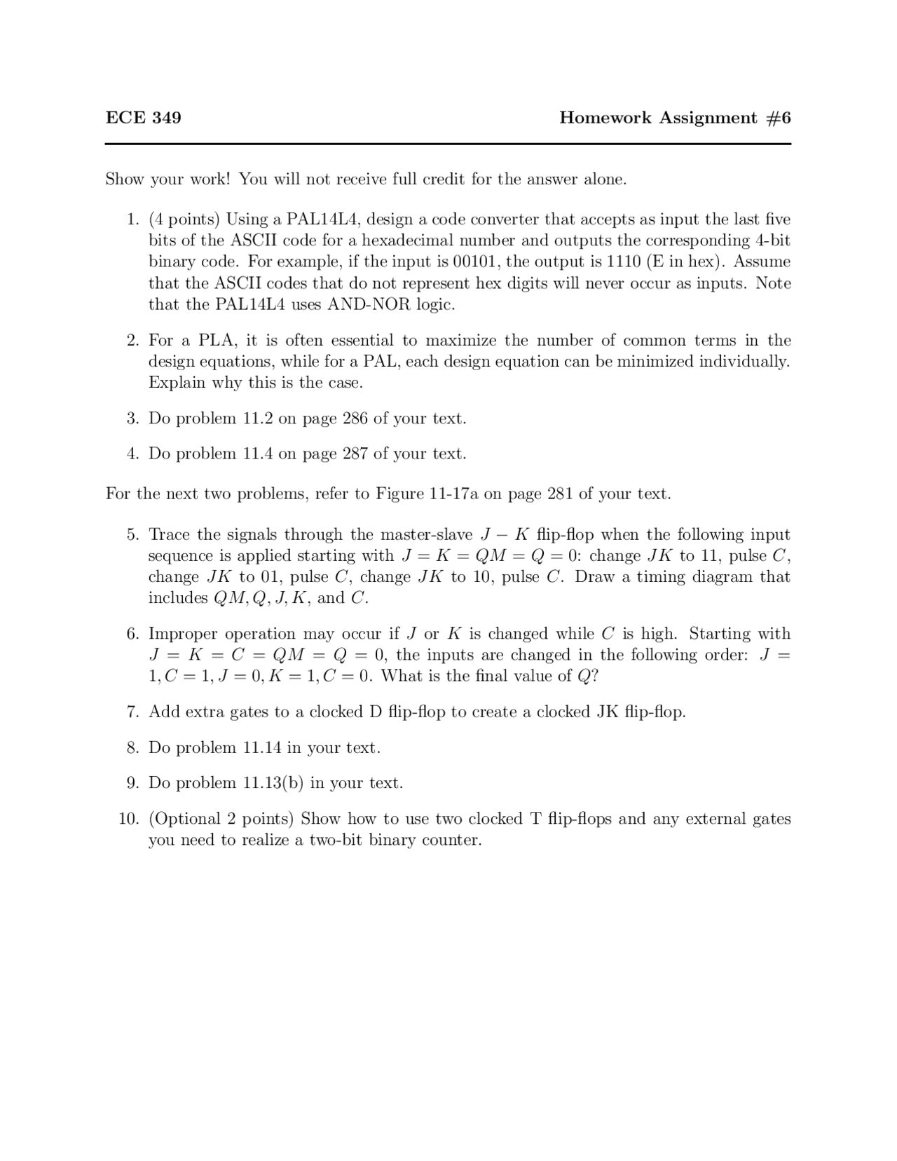 10 Problems On Background Study Digital Logic Assignment 6 Ece 349 Docsity