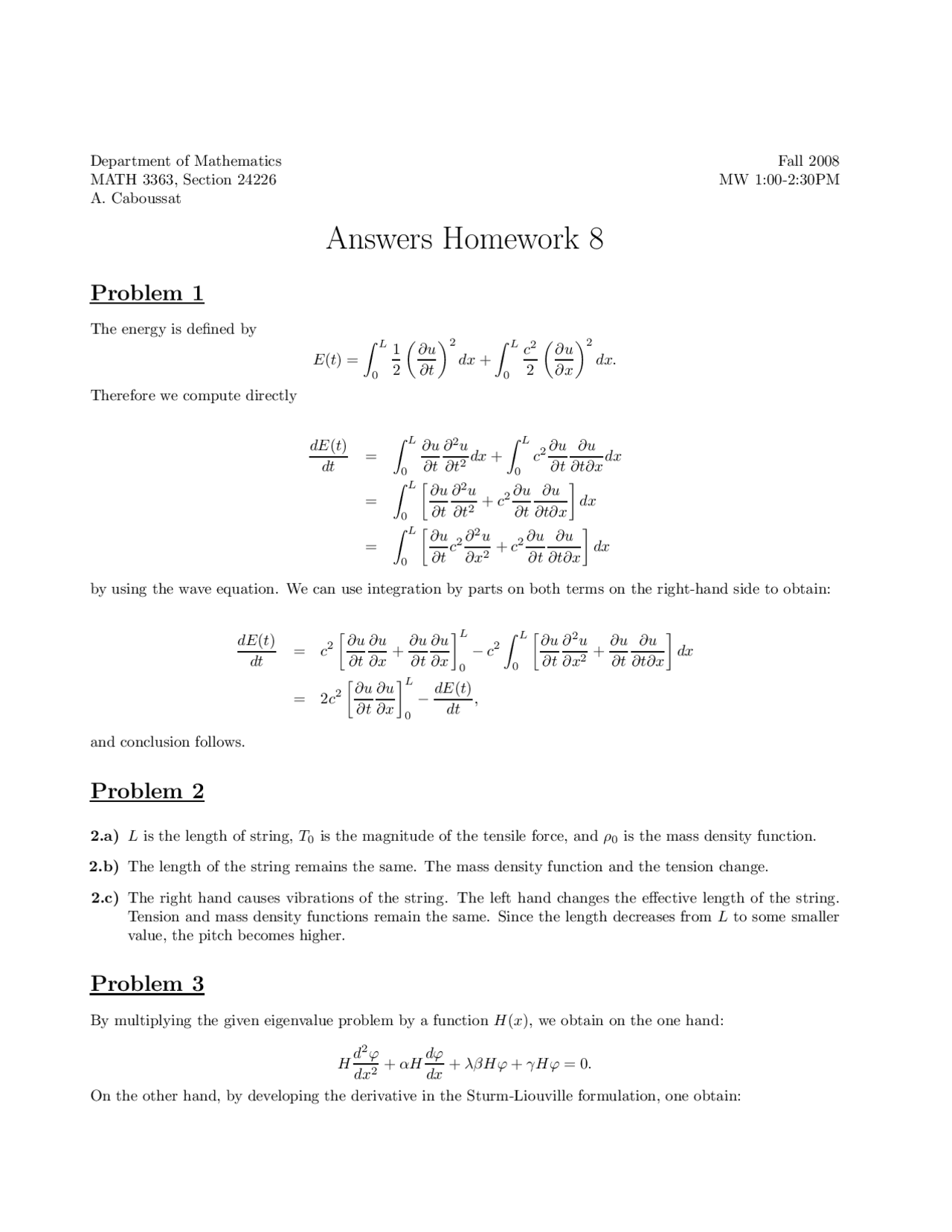 5 Solved Problems on Equations of Mathematics - Homework | MATH 3363 ...