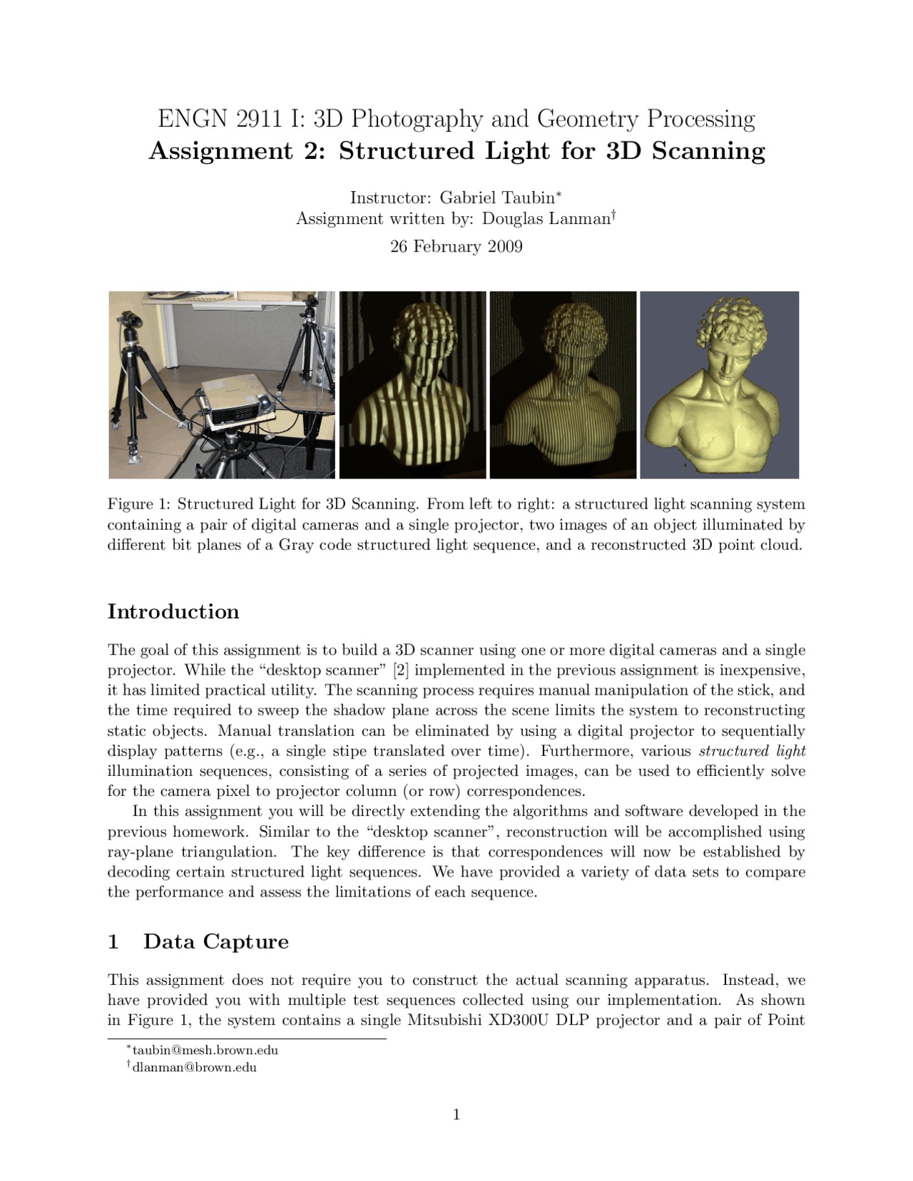 Structured Light for 3D Scanning - Assignment 2 | ENGN 2911I - Docsity
