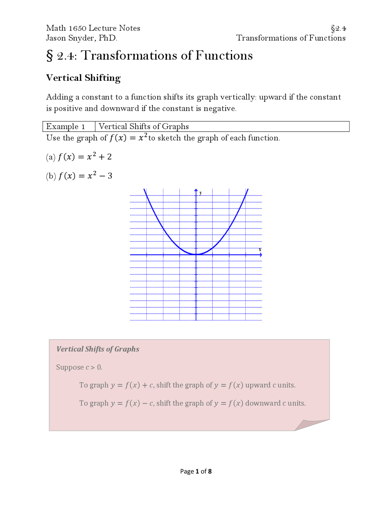Transformations of Functions - Lecture Notes | MATH 1650 - Docsity
