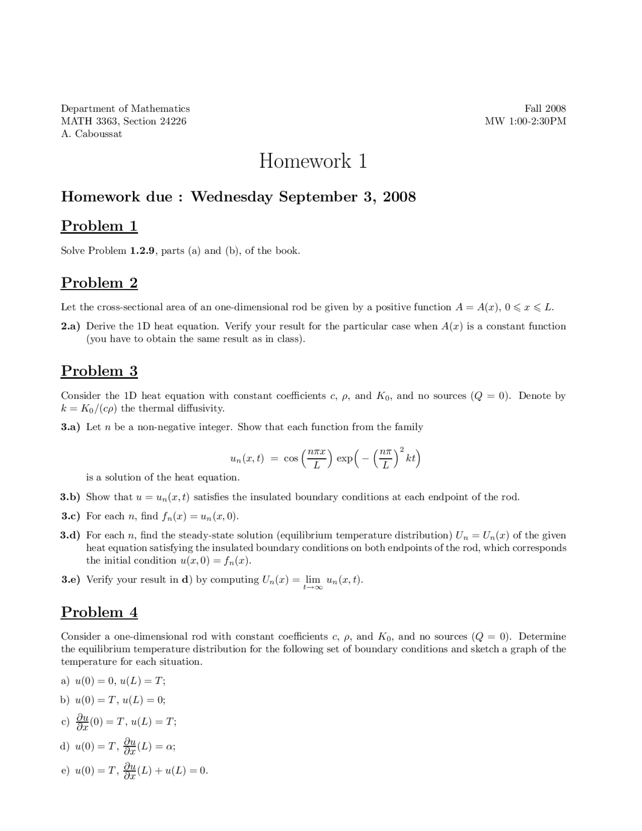 4 Unsolved Problems on Partial Differential Equations | MATH 3363 - Docsity