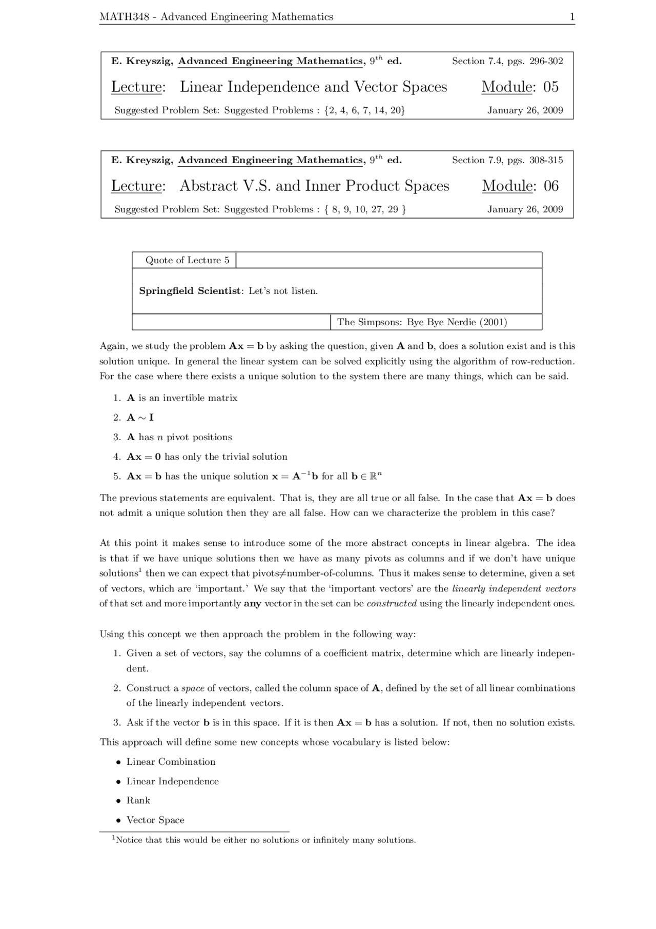 Advanced Engineering Mathematics - Problem Set 1 | MATH 348 - Docsity