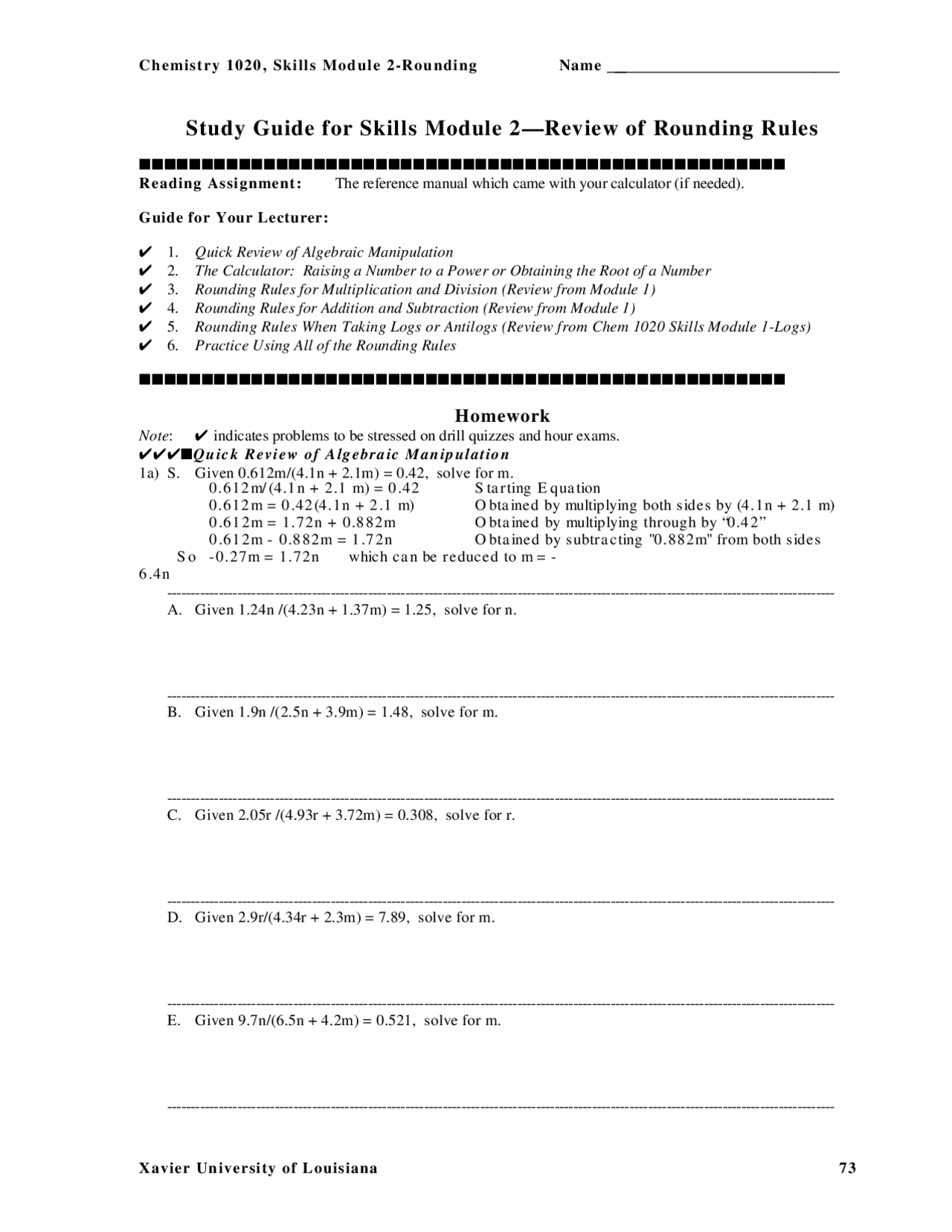 Study Guide for Skills Module 2-Rounding | General Chemistry II | CHEM ...