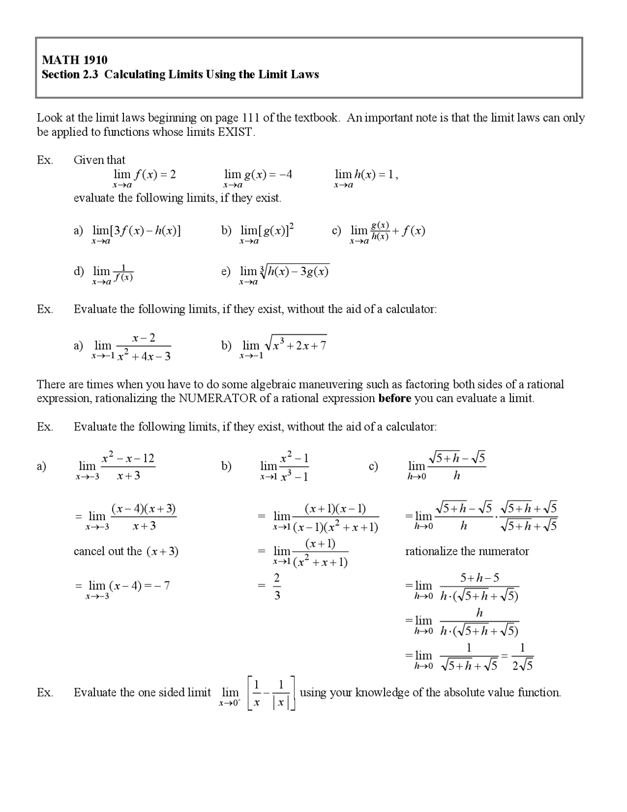 Limit Law Analytic Math Calculus 1: Calculating Limits Using The Limit Laws – ELDJ