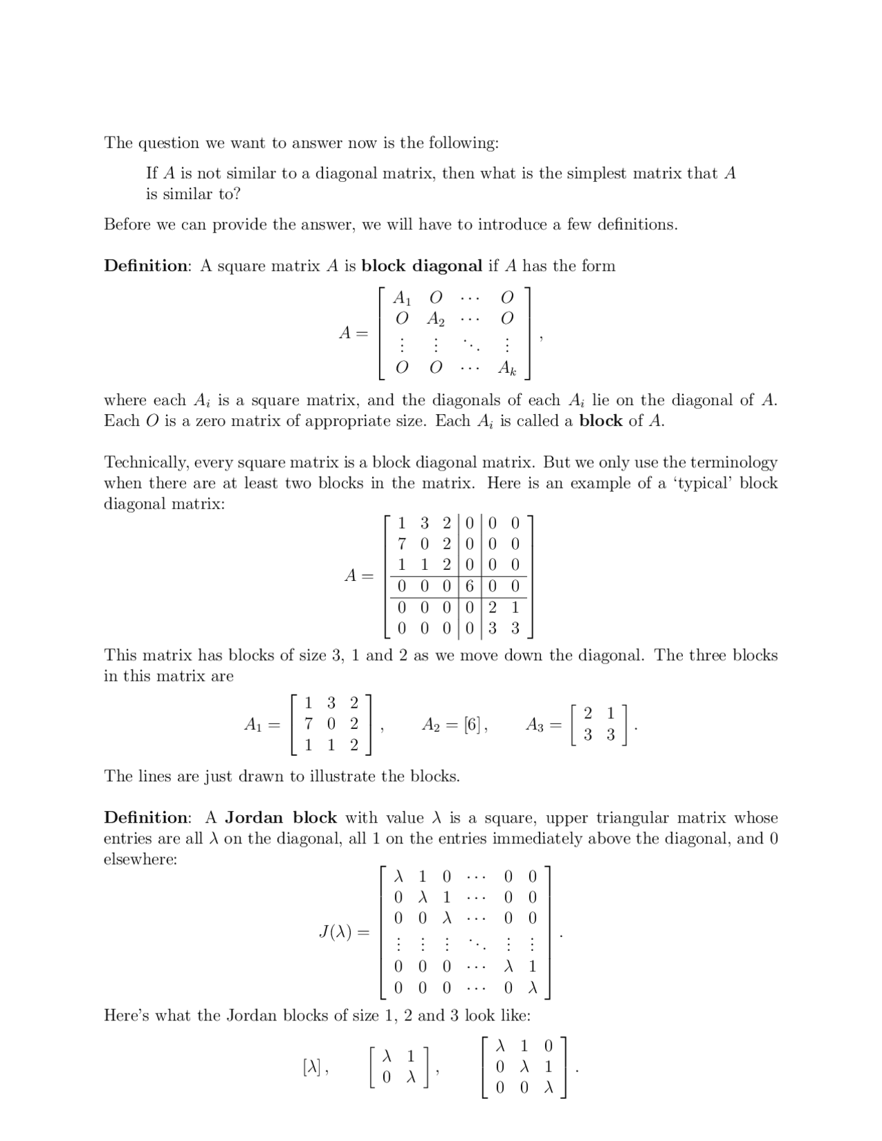 Jordan Conditions Math Block Diagonal, Jordan Block, Jordan Form, Algorithm for Jordan Form of ...