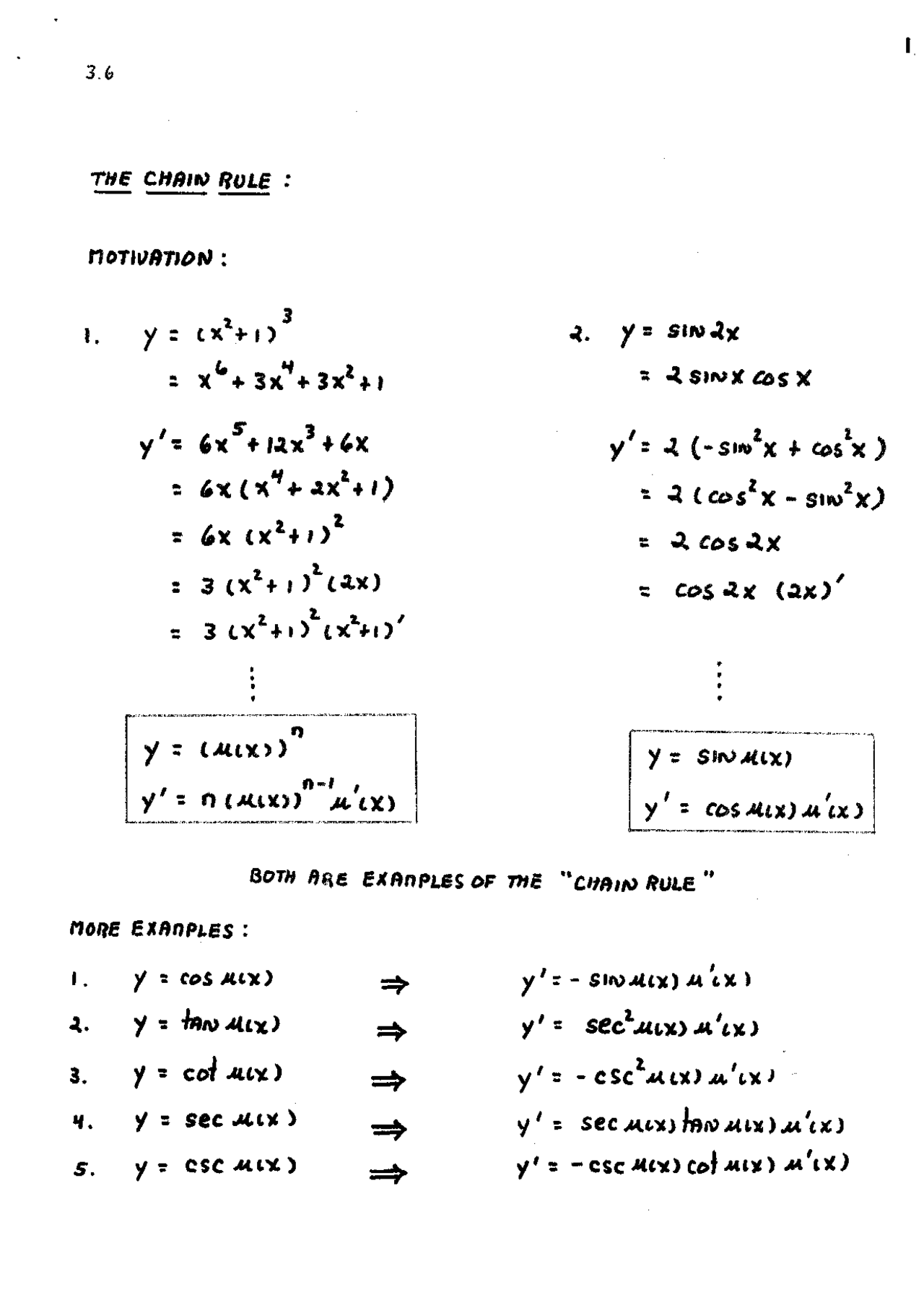 The Chain Rule Handwritten Notes MATH 121 Docsity