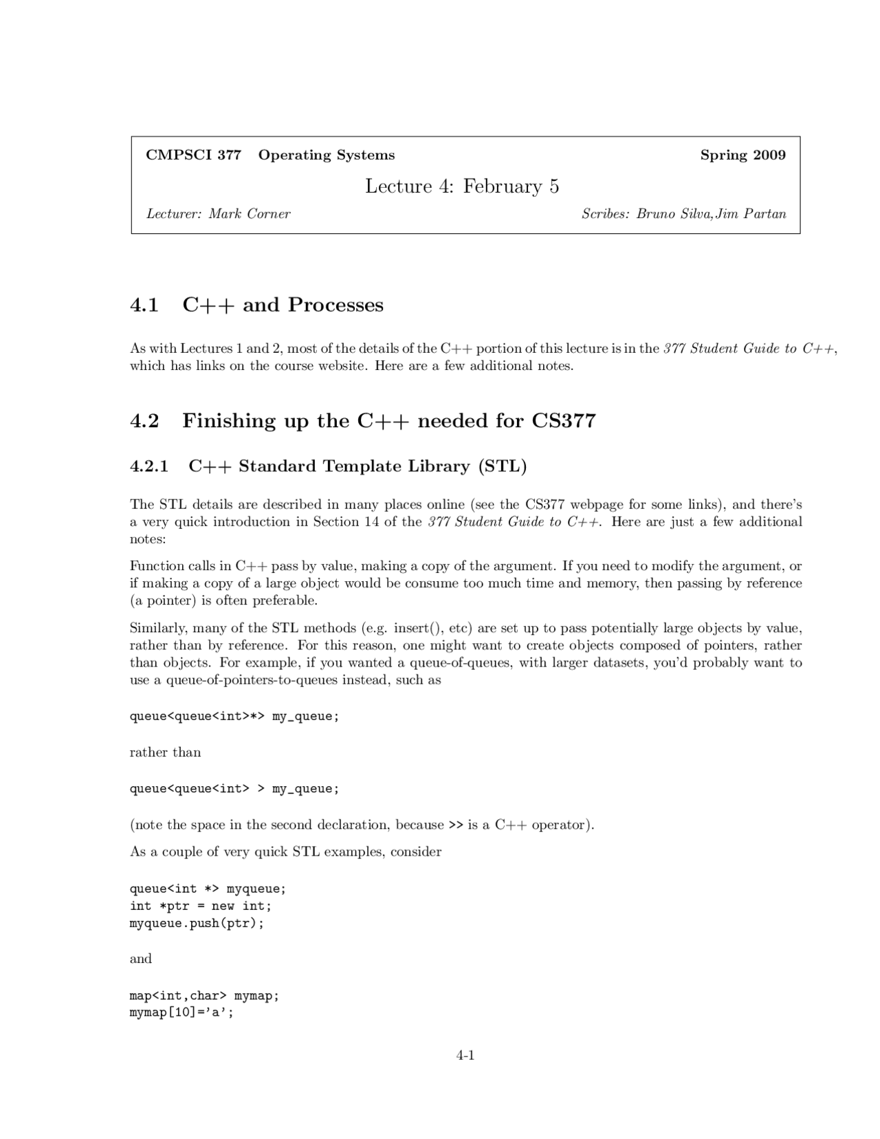 C++ and Processes - Lecture Notes | CMPSCI 377 | Study notes Operating ...