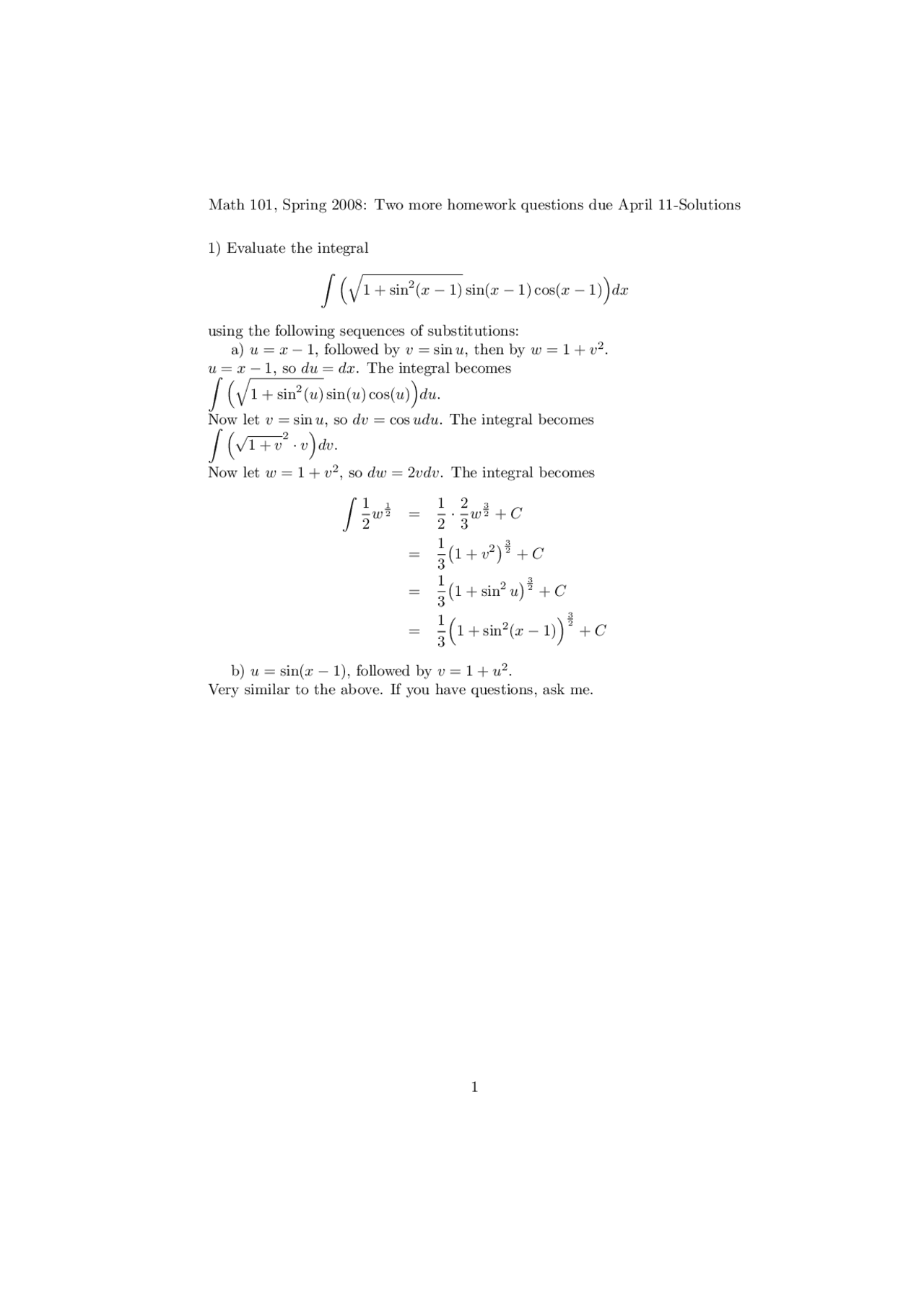 Single Variable Calculus I - Solved Assignment | MATH 101 - Docsity