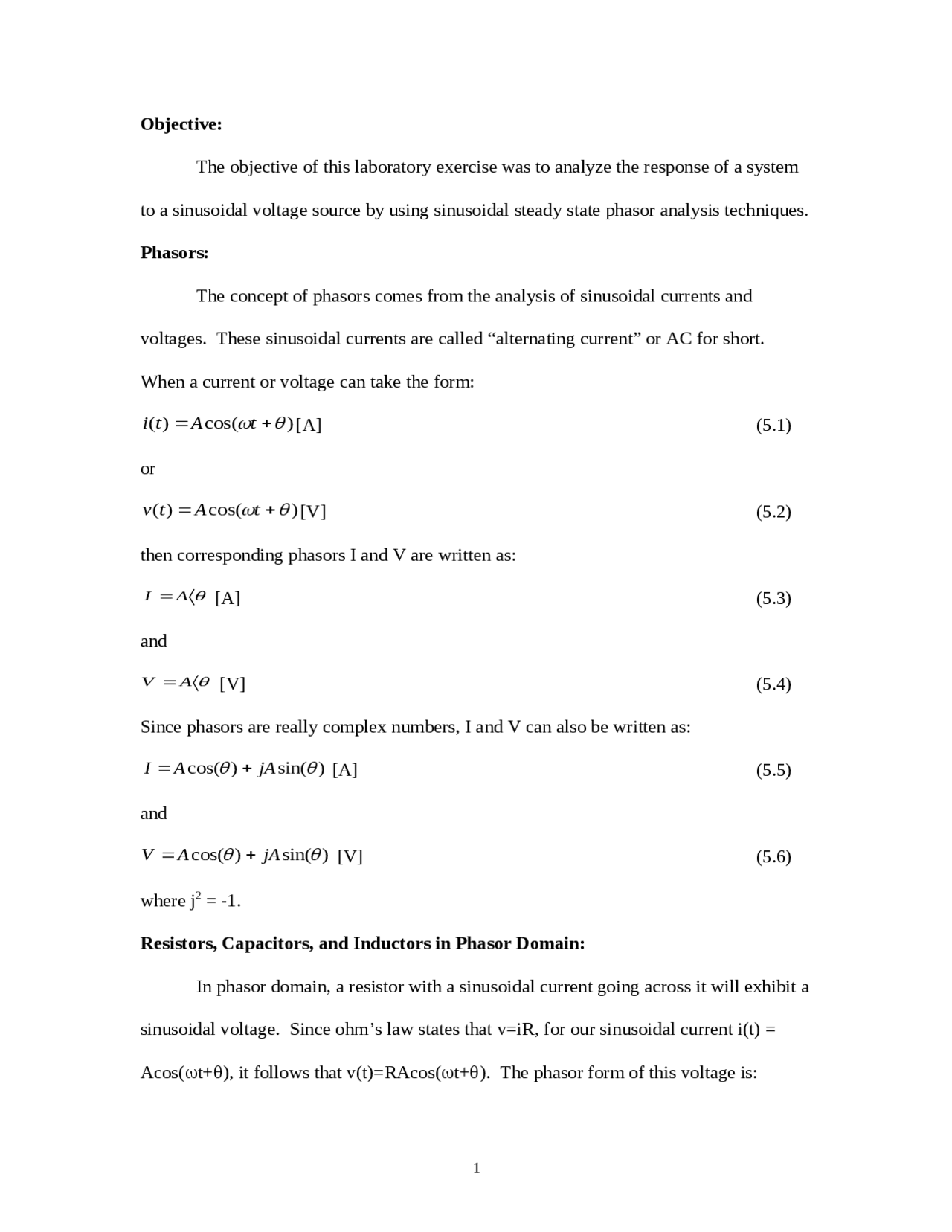 Resistors, Capacitors and Inductors in Phasor Domain EGR 214 Docsity